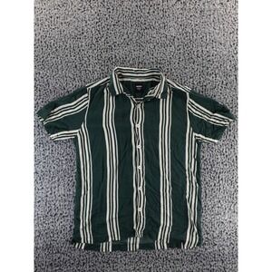 NUON Mens Green White Striped Short Sleeve Button Up Relaxed Fit Shirt Size M